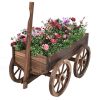 Wooden Wagon Planter Cart with Wheels – Rustic Fir Wood Flower Box for Patio, Porch, Garden & Backyard Décor
