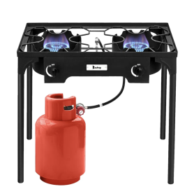 150,000 BTU High-Pressure Propane Double Burner Camp Stove – Portable Cast Iron Outdoor Gas Cooker with Adjustable 0–20 PSI Regulator