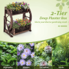 2-Tier Rustic Wood Wagon Planter – Elevated Raised Garden Bed with Drainage Holes, Semi-Wheel Design & Vertical Planting