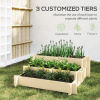 3-Tier Raised Garden Bed – Wooden Stair-Step Planter Box with 5 Planting Compartments, Drainage Fabric & Outdoor Vegetable Herb Garden