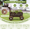 Rustic Wooden Wagon Planter Cart with Wheels & Handle – Decorative Flower Cart with Drainage Hole for Garden, Patio & Porch