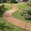 7 FT Roll-Up Wooden Garden Pathway – Natural Fir Wood Outdoor Walkway with Anti-Slip Surface for Garden, Patio, Yard & Lawn
