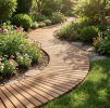 7 FT Roll-Up Wooden Garden Pathway – Natural Fir Wood Outdoor Walkway with Anti-Slip Surface for Garden, Patio, Yard & Lawn