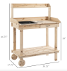 Potting Bench Workstation with Removable Sink, Wheels, Drawer & Storage Shelves – Natural Wood Garden Potting Table