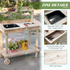 Potting Bench Workstation with Removable Sink, Wheels, Drawer & Storage Shelves – Natural Wood Garden Potting Table