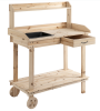 Potting Bench Workstation with Removable Sink, Wheels, Drawer & Storage Shelves – Natural Wood Garden Potting Table