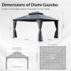 13' x 15' Hardtop Outdoor Gazebo – Galvanized Steel Double Roof Patio Pavilion with Drainage System, Curtains, Netting & Hanging Hooks