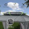 13' x 15' Hardtop Outdoor Gazebo – Galvanized Steel Double Roof Patio Pavilion with Drainage System, Curtains, Netting & Hanging Hooks