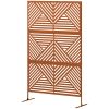 Decorative Outdoor Privacy Screen with Stand – 3-Panel Metal Room Divider & Climbing Plant Trellis, Brown Rhombus Design