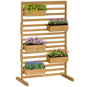 5-Tier Outdoor Wooden Plant Stand with Hanging Flower Boxes & Lattice Trellis – Vertical Garden Display for Patio & Porch
