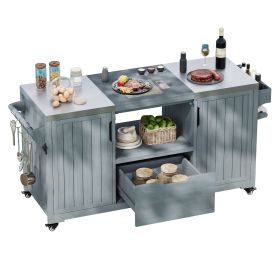 66.5" Outdoor Kitchen Island Grill Cart – 201 Stainless Steel Top, Storage Cabinets & Wheels