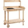 Potting Bench Workstation with Removable Sink, Wheels, Drawer & Storage Shelves – Natural Wood Garden Potting Table