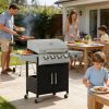 4-Burner Propane Gas Grill with Side Burner – Outdoor BBQ Grill with Warming Rack, Thermometer & Rolling Wheels