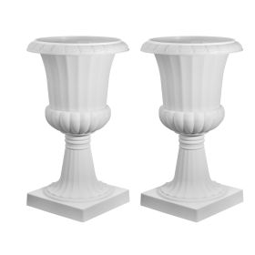 26.4-Inch White Plastic Urn Planters – 2-Pack Classic Pedestal Flower Pots for Front Porch, Patio & Garden