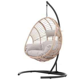 Outdoor Indoor Egg Swing Chair with Stand & Beige Cushion
