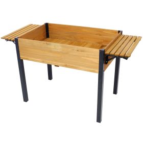 Elevated Raised Garden Bed with Metal Legs & Folding Storage Shelf – Wooden Planter Box for Herbs, Vegetables & Flowers