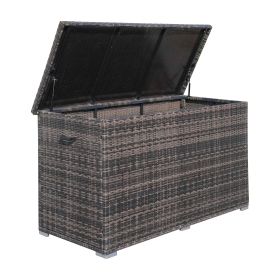 Brown Wicker Outdoor Deck Box with Steel Frame & Zip-Up Liner – Weather-Resistant Patio Cushion Storage Chest
