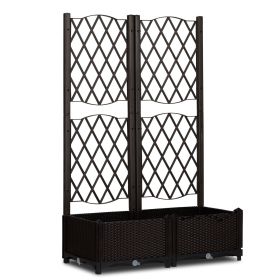 Wicker Trellis Planter, Outdoor Raised Garden Bed with Drainage Holes – Freestanding Vertical Garden Box & Privacy Screen