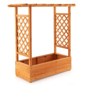 Raised Garden Bed with Trellis & Hanging Roof – Wooden Elevated Planter Box for Climbing Plants, Flowers & Hanging Baskets