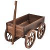 Wooden Wagon Planter Cart with Wheels – Rustic Fir Wood Flower Box for Patio, Porch, Garden & Backyard Décor
