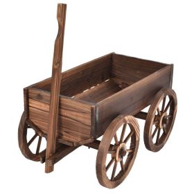 Wooden Wagon Planter Cart with Wheels – Rustic Fir Wood Flower Box for Patio, Porch, Garden & Backyard Décor