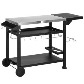 |Outsunny Outdoor Grill Cart with Extendable Stainless Steel Table – Rolling Outdoor BBQ Prep Station, Outdoor Kitchen Island & Pizza Oven Stand