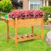 Elevated Planter Box Kit with 8 Grids, Folding Tabletop & Storage Shelves – Wooden Raised Garden Bed for Flowers, Herbs & Vegetables