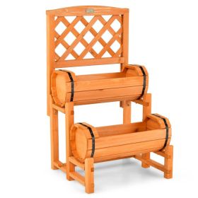 2-Tier Wooden Raised Garden Bed with Trellis – Cylindrical Planter Boxes & Climbing Plant Support for Patio & Garden