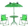 Kids Folding Picnic Table & Chair Set with Adjustable Umbrella – 4-Piece Outdoor Patio Table Set with Frog Pattern
