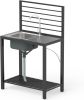 Outdoor Kitchen Island with Storage – Aluminum Cabinet with Stainless Steel Sink, Faucet & Drainboard