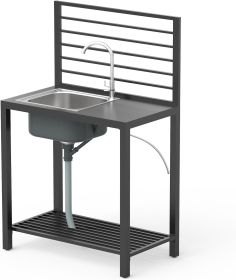 Outdoor Kitchen Island with Storage – Aluminum Cabinet with Stainless Steel Sink, Faucet & Drainboard