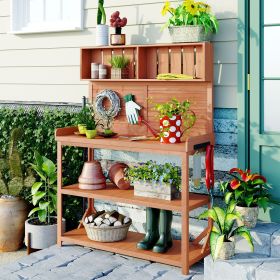 65" Large Rustic Wooden Potting Bench – Farmhouse Garden Workstation with 4 Shelves, Tool Hooks & Storage (Color: Natural)